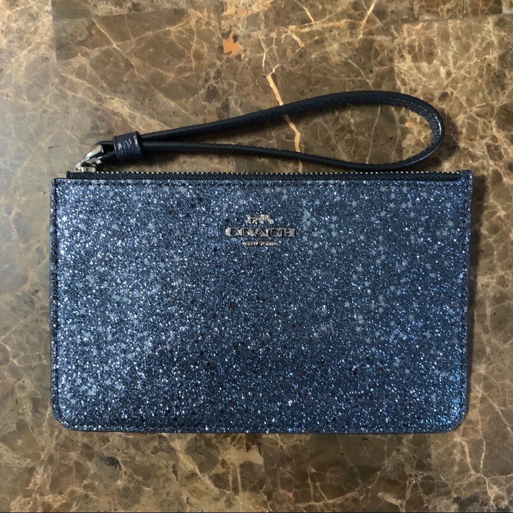 COACH Navy Star Glitter Wristlet
